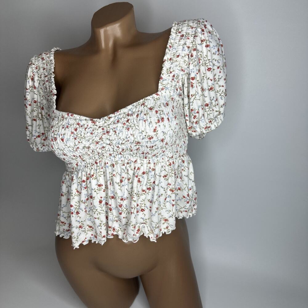 Forever 21 Ditsy Floral Smocked Crop Top Medium Fairycore Bridgerton Aesthetic - Picture 10 of 10